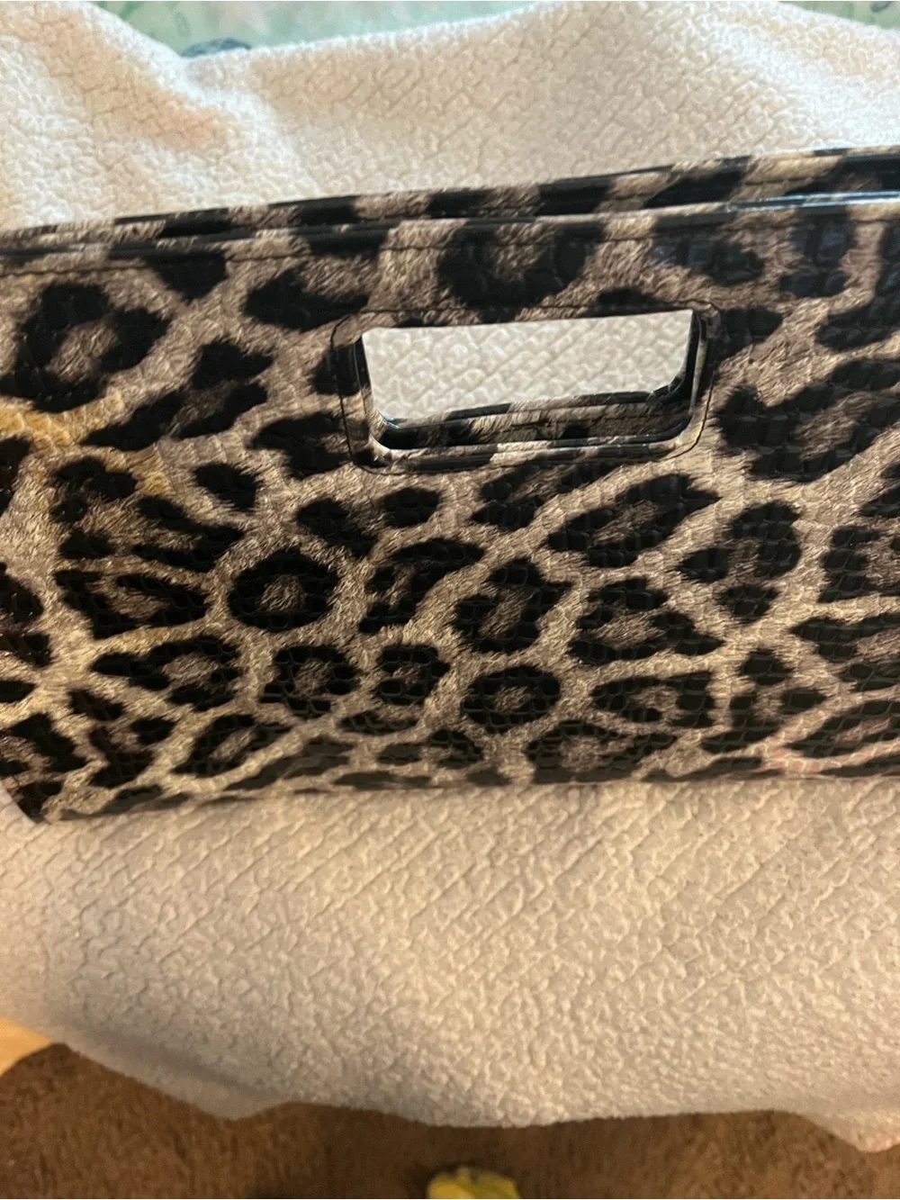 Leopard Print Cutout Handle Clutch - Black & Brown
